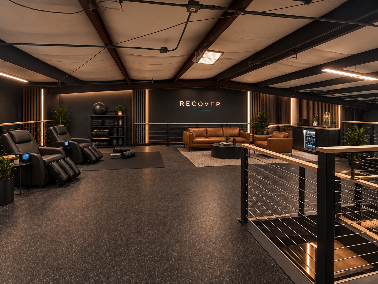 Architectural rendering of mezzanine recovery lounge